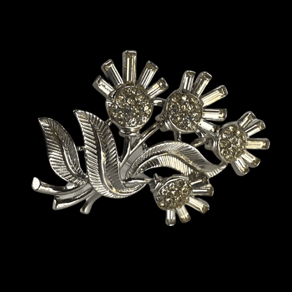 Elegant Vintage Trifari Rhinestone Flowers Pin image 2