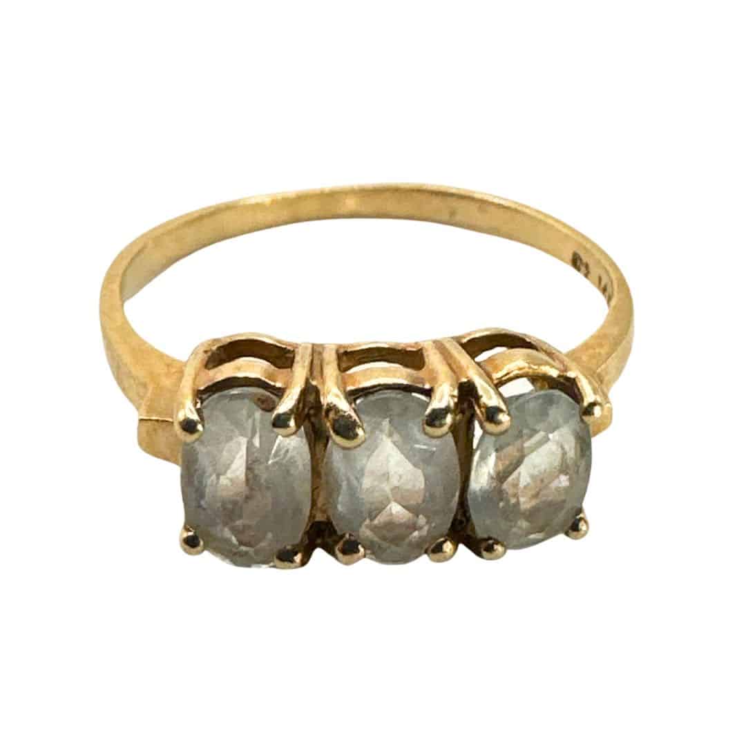 Antique 14K Yellow Gold Clear Crystal Ring Size 7 For Women image 1