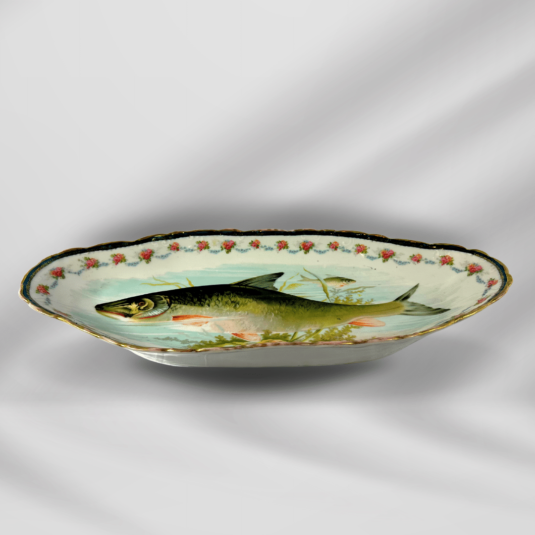 1800th Century Austria Hand painted Fish Porcelain Platter Set 12 plate image 13