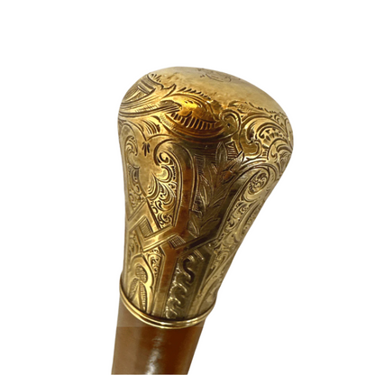 Antique Skinner Gold Plated Knob Handle Walking Stick Cane Light Brown (Possible Gold) image 6