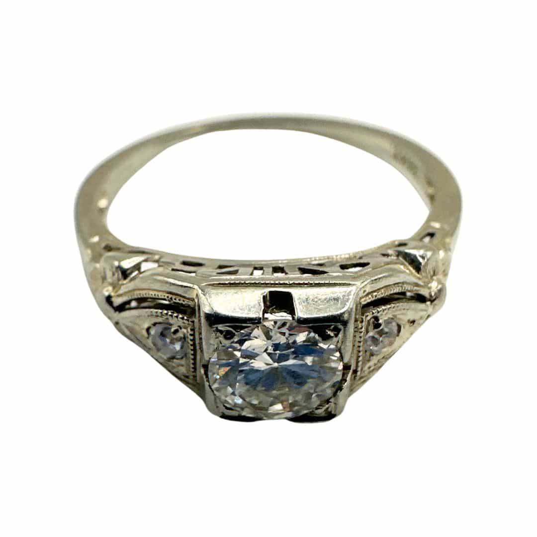 18K White Gold Elegant Antique Ring with Diamond - Exquisite Beauty for Women, Size 6 image 1