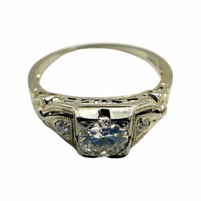 18K White Gold Elegant Antique Ring with Diamond - Exquisite Beauty for Women, Size 6 image 1
