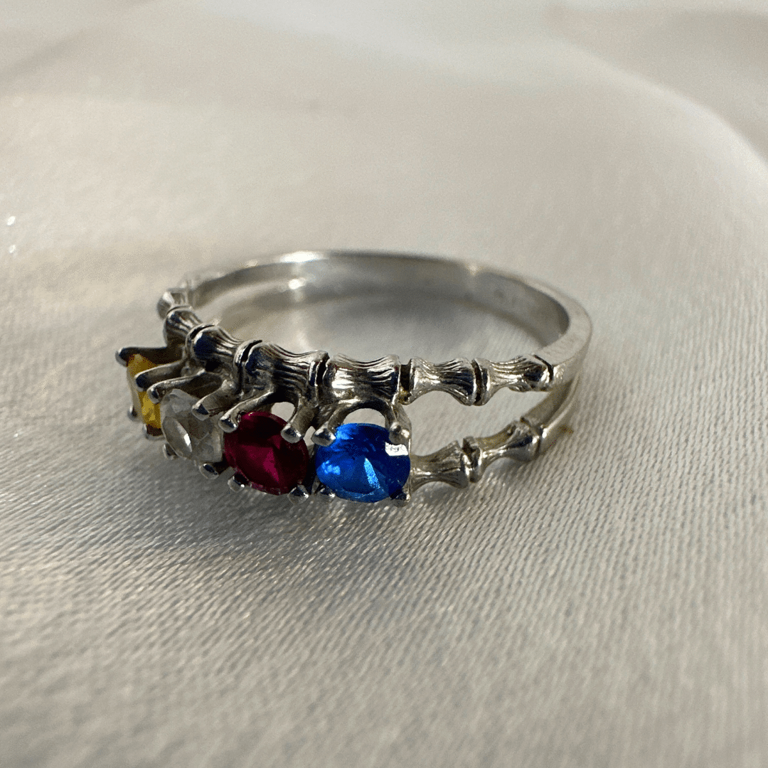 Antique Art Deco 10k White Gold & 4 Color Gemstone Ring for Women Size 5.75 image 9
