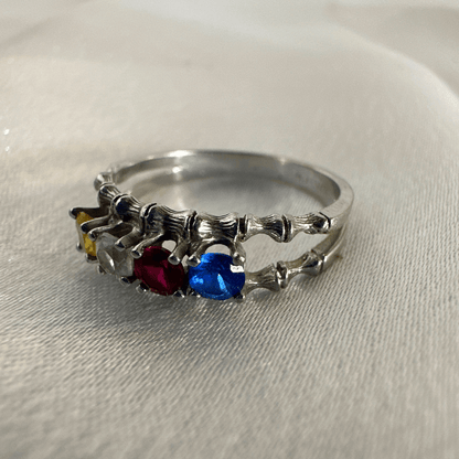 Antique Art Deco 10k White Gold & 4 Color Gemstone Ring for Women Size 5.75 image 9