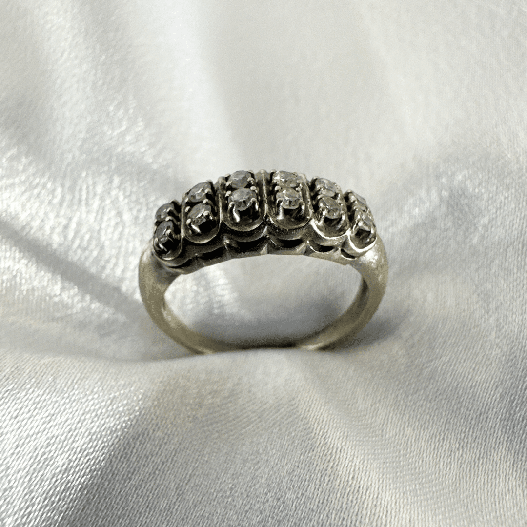 Antique Art Deco 14k White Gold & 12 Diamonds Ring for Women Size 5.75 image 5