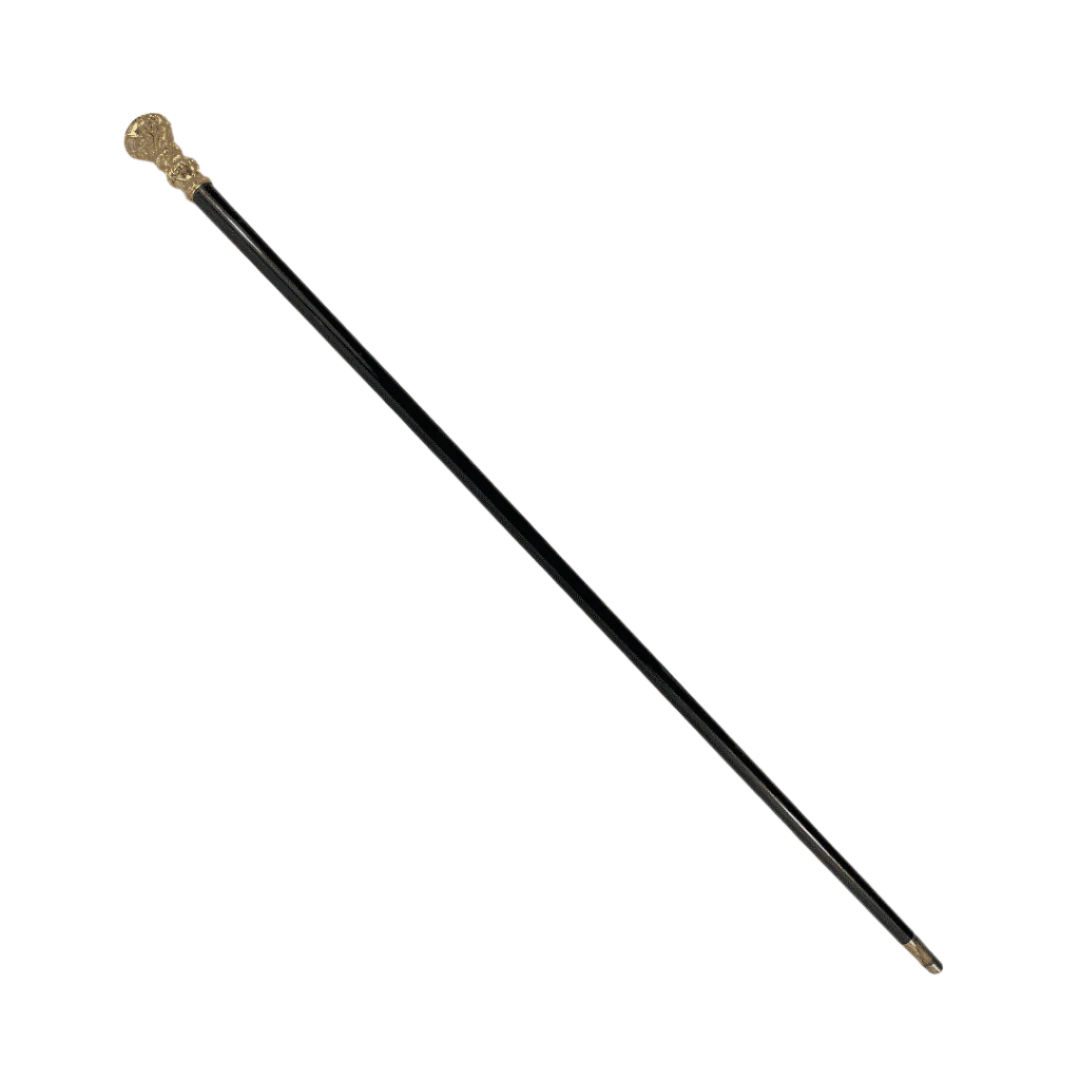 Elegant Antique Carved Gold Plate Knob Handle Walking Stick Cane Black (Possible Gold) image 5