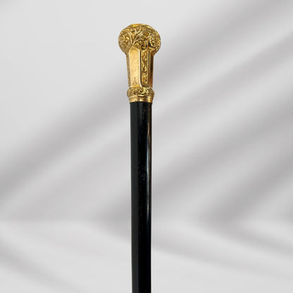 Elegant Antique Carved Gold Plate Knob Handle Unique Hallifax Walking Stick Cane For Men
