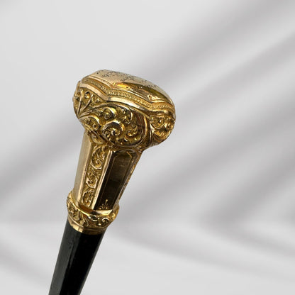 Elegant Antique Carved Gold Plate Knob Handle Unique Hallifax Walking Stick Cane For Men