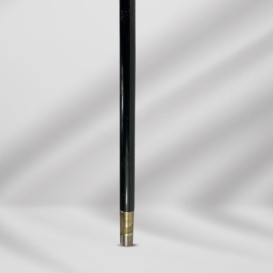 Antique 1896 Walking Stick. Elegant Black Cane with Carved Gold-Plated Knob Handle, Signed.