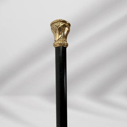 Antique Walking Stick. Elegant Black Cane with Gold-Plated Knob Handle, Signed Skinner Halifax.