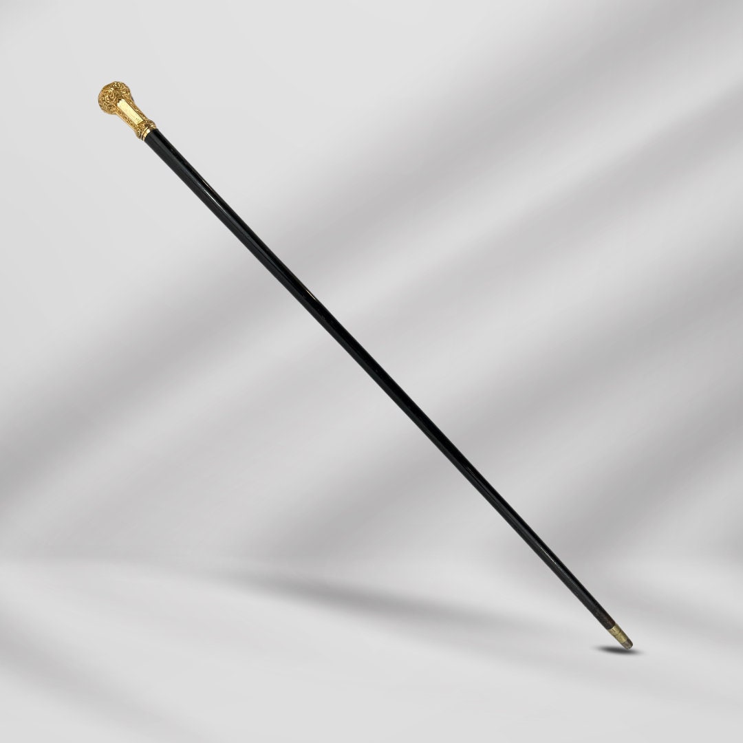 Elegant Antique Carved Gold Plate Knob Handle Unique Hallifax Walking Stick Cane For Men