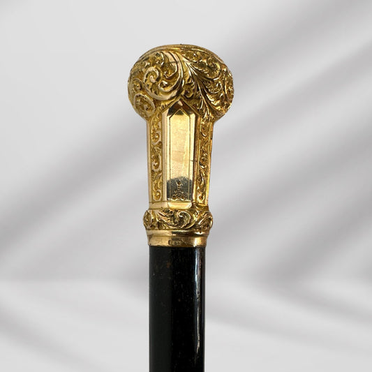 Elegant Antique Carved Gold Plate Knob Handle Unique Hallifax Walking Stick Cane For Men