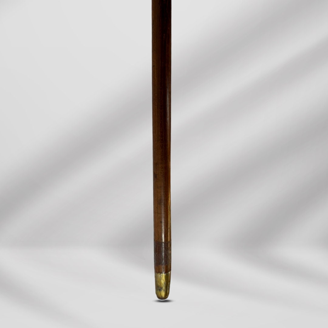 Elegant Antique Carved Gold Plate Knob Handle Unique Walking Stick Cane Brown