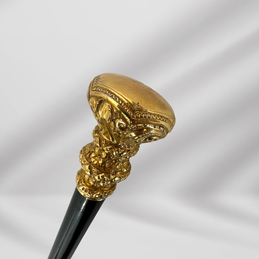 Gold Plate Knob Handle Stylish Antique Walking Stick Cane Black Color