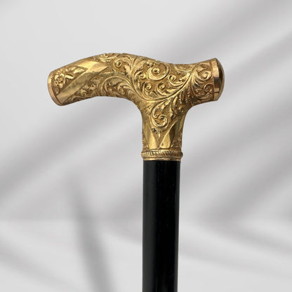 Antique Handmade Gold-Plated Walking Stick for Women. Designer Cane, Made in Boston, Massachusetts, 1800s