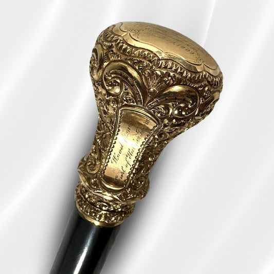 Antique Gold Plated Knob Head Handle Wooden Walking Stick Cane