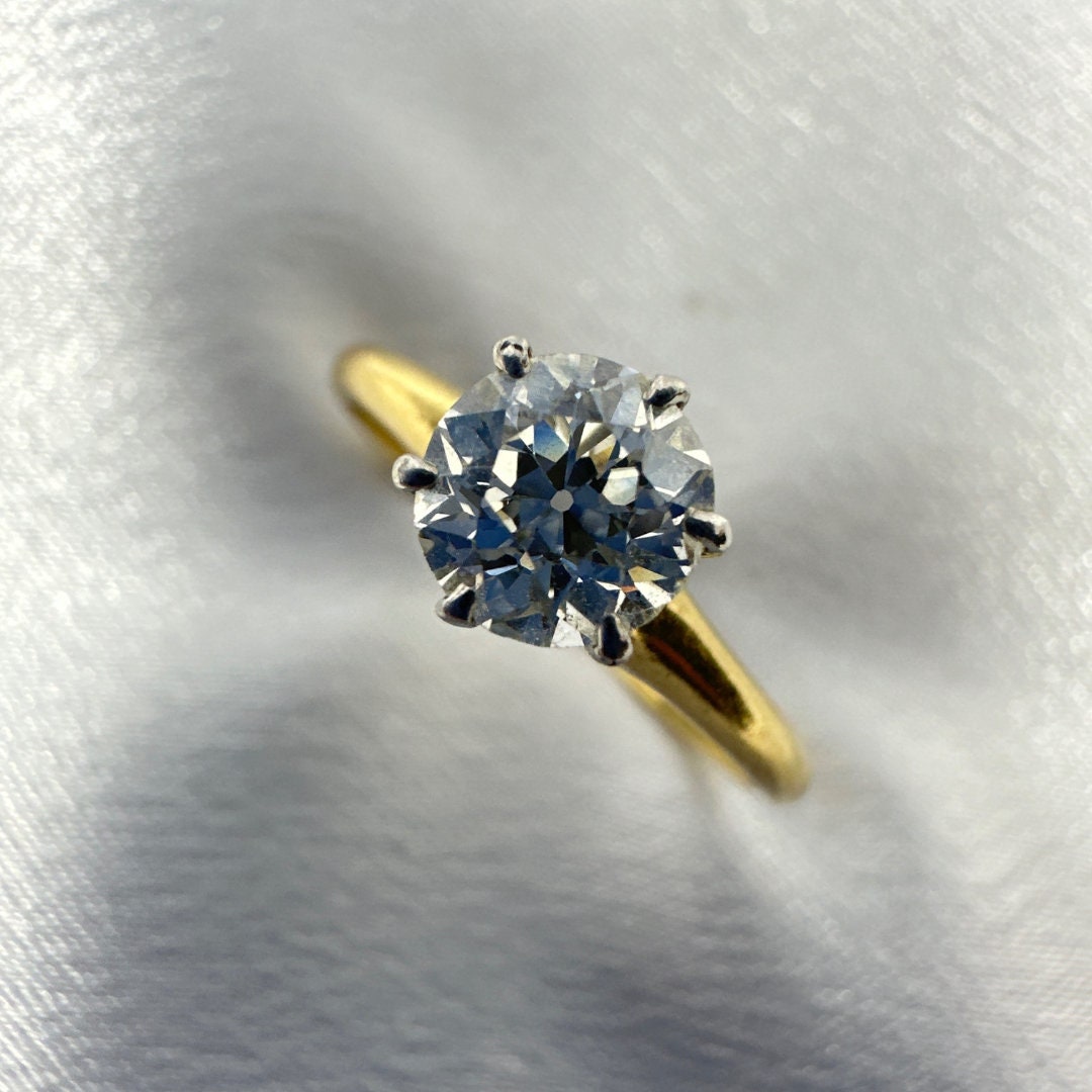 Size 7.5 Signed MK Antique 14K Yellow Gold Ring with White Gold Accent & 0.75CT Diamond. Elegant Vintage Jewelry for Women