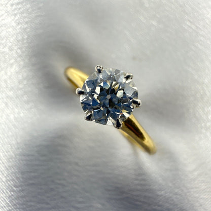 Size 7.5 Signed MK Antique 14K Yellow Gold Ring with White Gold Accent & 0.75CT Diamond. Elegant Vintage Jewelry for Women