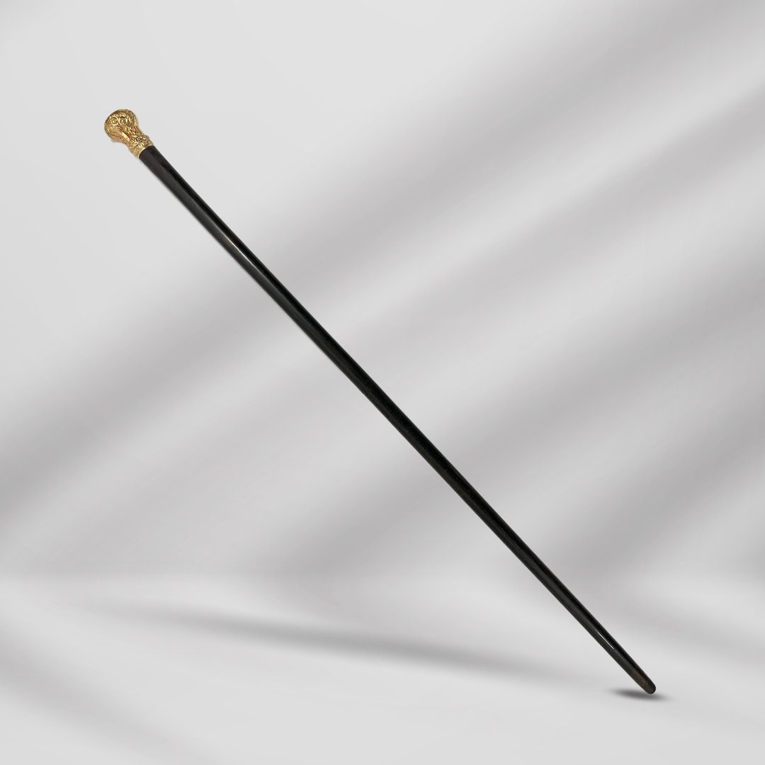 Carved Gold Plate Knob Handle Unique Elegant Antique Walking Stick Cane Black