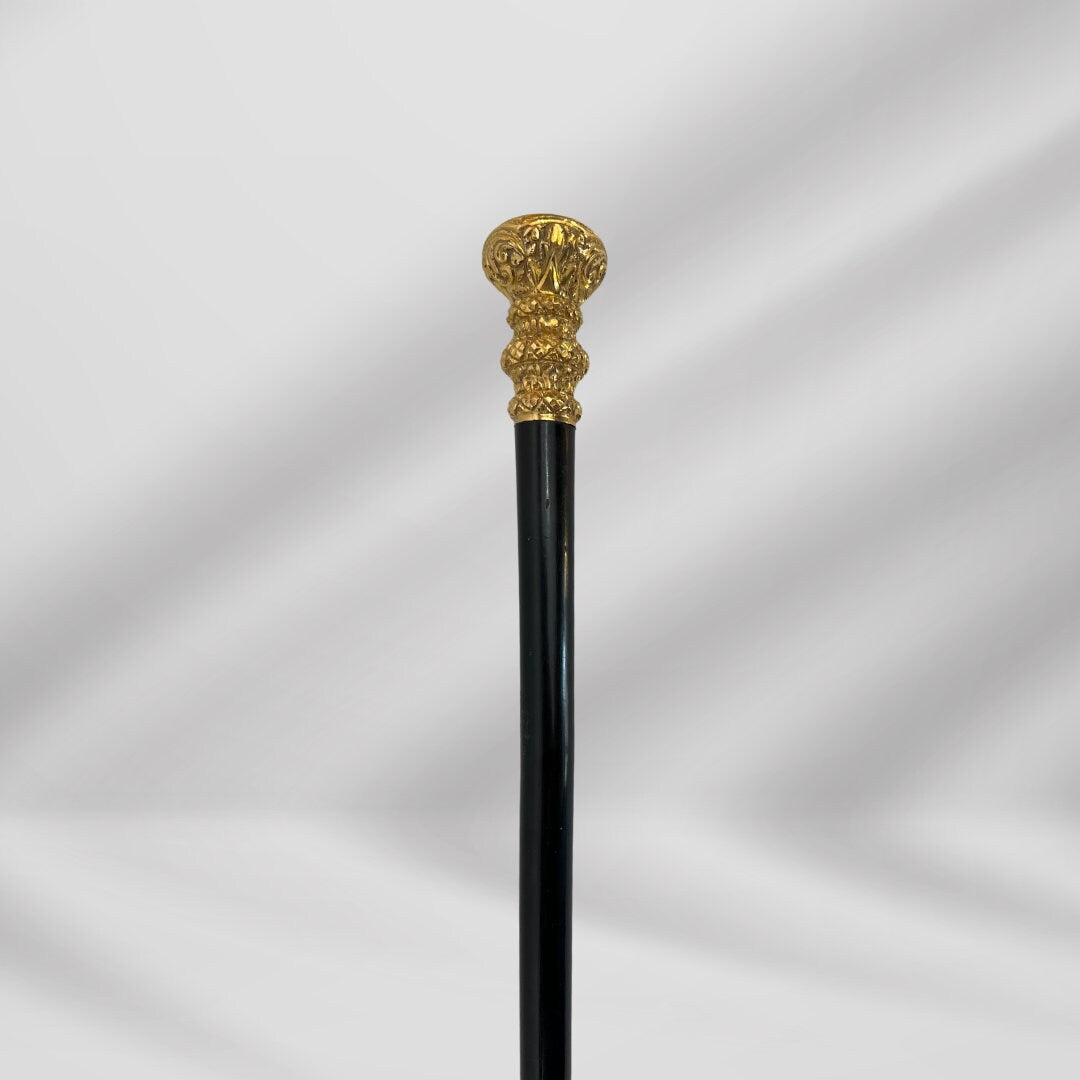 Gold Plate Knob Handle Stylish Antique Walking Stick Cane Black Color