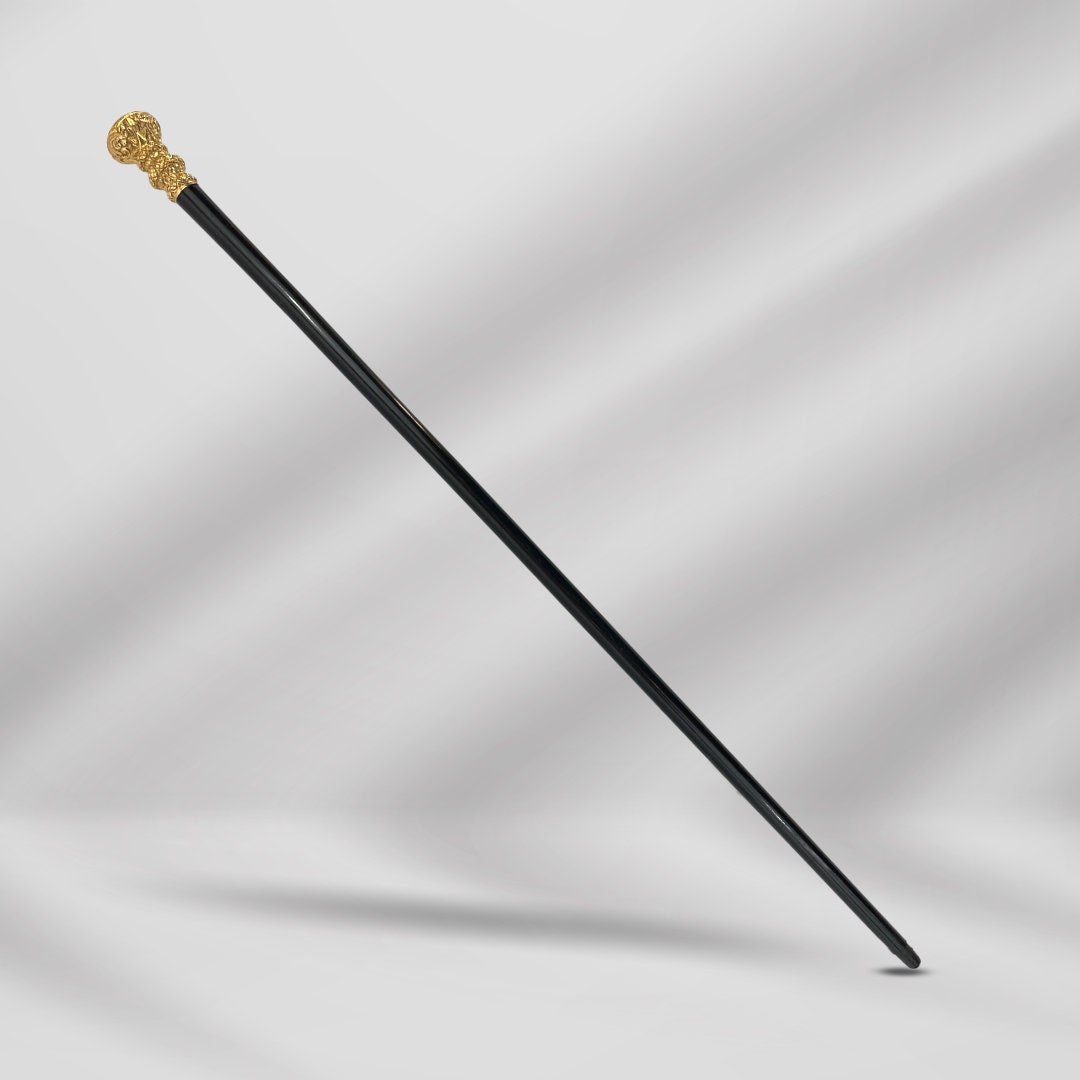 Gold Plate Knob Handle Stylish Antique Walking Stick Cane Black Color