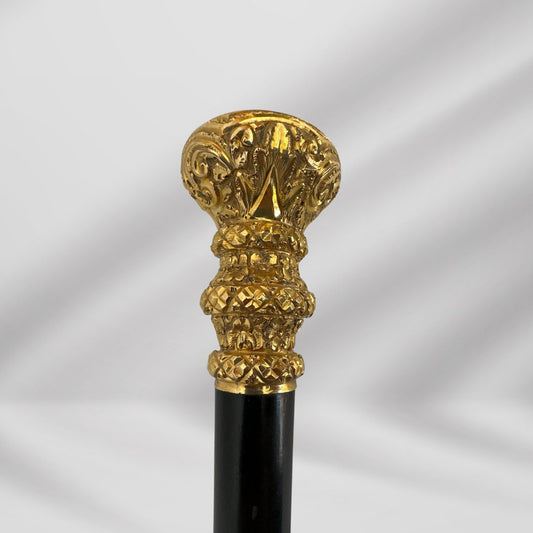 Gold Plate Knob Handle Stylish Antique Walking Stick Cane Black Color