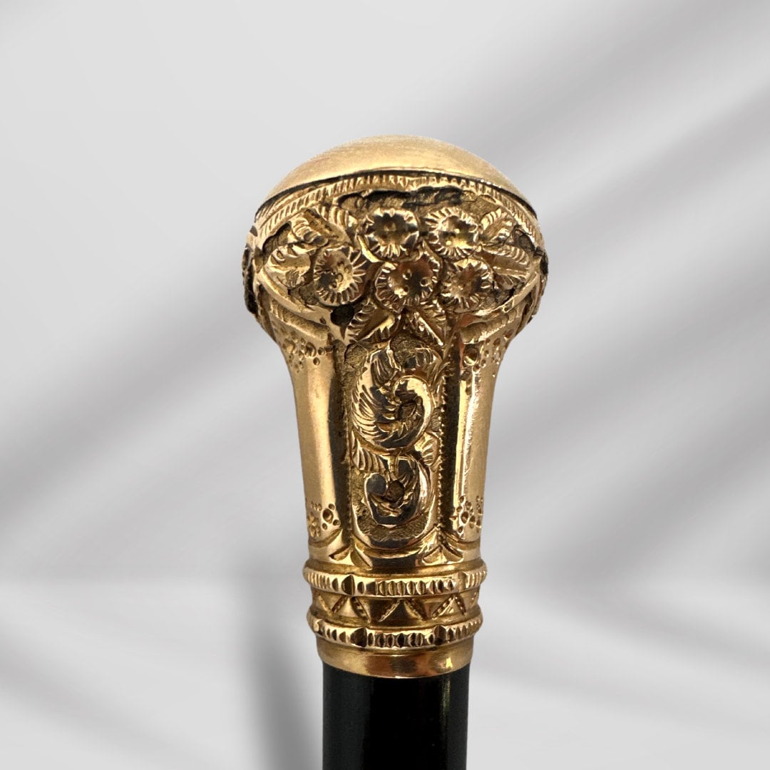 Gold Plated Antique Walking Stick Cane  Year 1832 Black Color