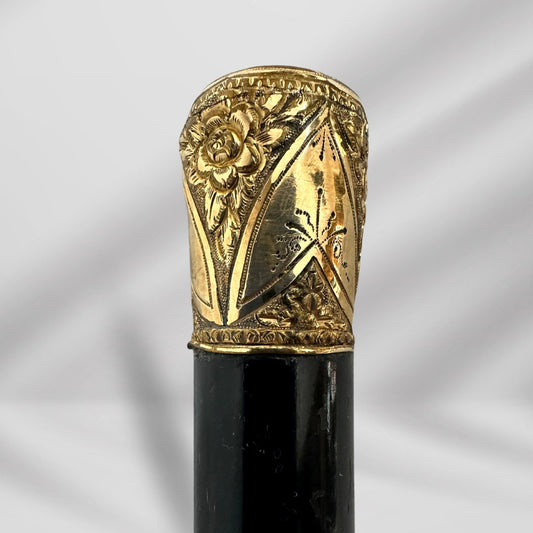 Antique Handmade Gold Plated Walking Stick Rounded Handel Antique Walking Cane Black Color