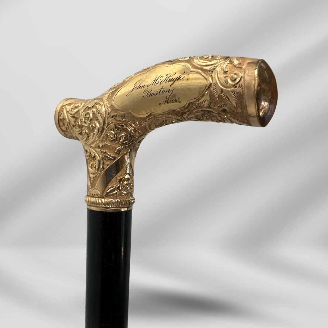 Antique Handmade Gold-Plated Walking Stick for Women. Designer Cane, Made in Boston, Massachusetts, 1800s