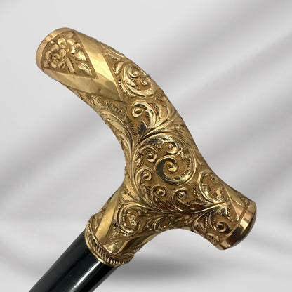 Antique Handmade Gold-Plated Walking Stick for Women. Designer Cane, Made in Boston, Massachusetts, 1800s