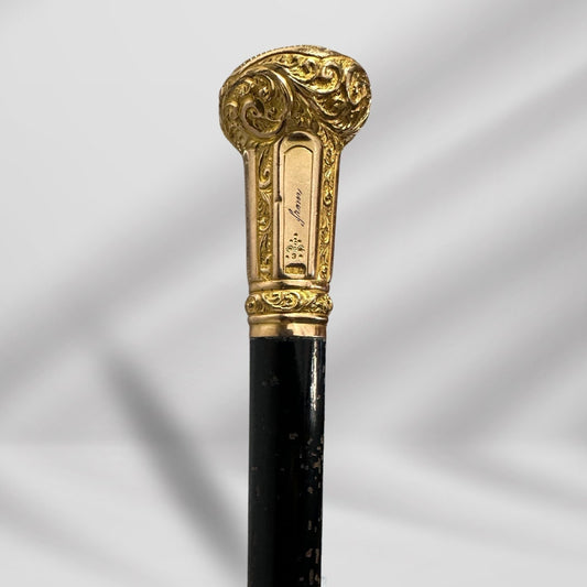 Antique Handmade Walking Stick Designer style Gold Handle Cane wooden