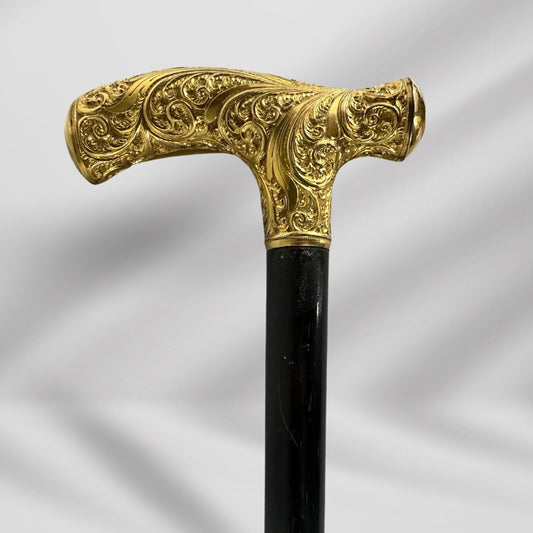 Antique Gold Plate Handle Walking Cane Wooden Walking Stick For Men