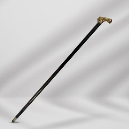 Antique Gold-Plated Knob Head Handle Wooden Walking Stick Cane for Men. Vintage Gentleman’s Accessory
