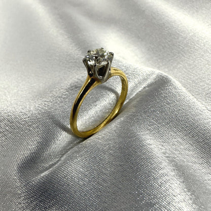Size 7.5 Signed MK Antique 14K Yellow Gold Ring with White Gold Accent & 0.75CT Diamond. Elegant Vintage Jewelry for Women