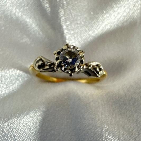 14K Yellow Gold Ring with White Gold Accent & Diamond – Size 6 Dainty Gift for Her