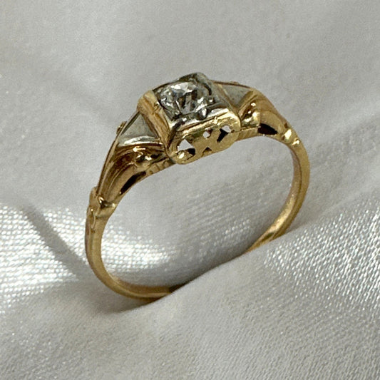 Art Deco 14k Yellow Gold Diamond Antique Ring Size 6.25