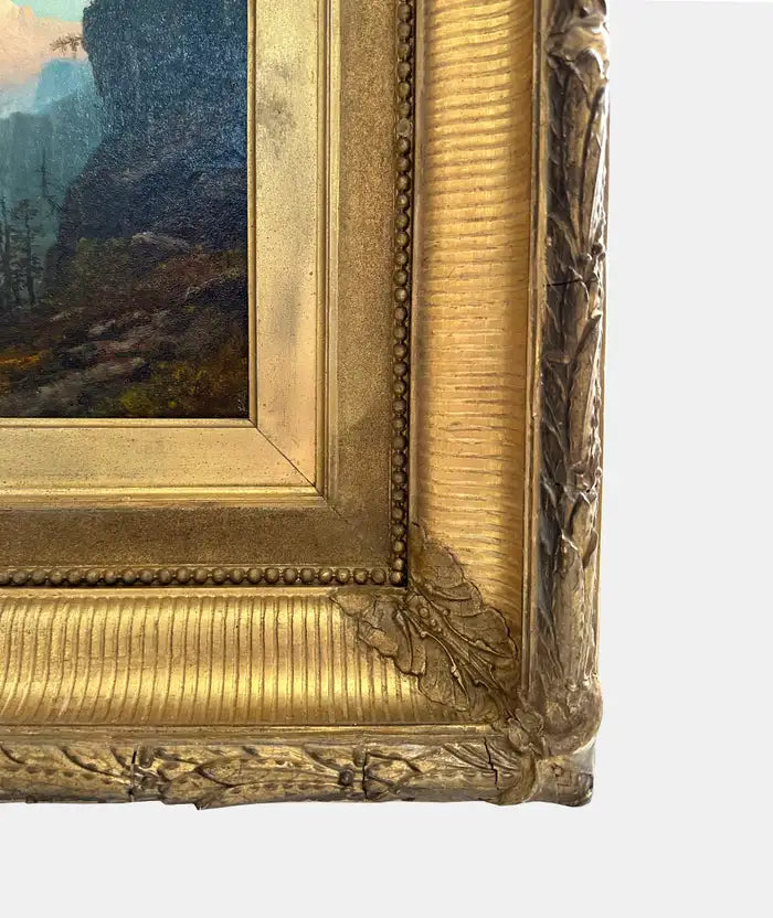 "In the Canadian Rockies" 19th Century Oil Painting on Canvas