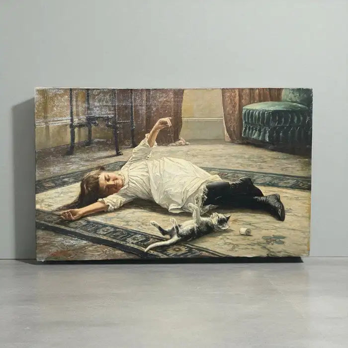 Playful Moment – Girl and Kitten by Robert Koehler (Signed)