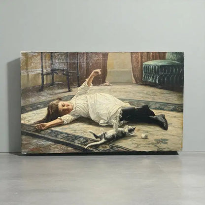Playful Moment – Girl and Kitten by Robert Koehler (Signed)