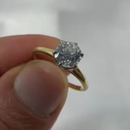 Size 7.5 Signed MK Antique 14K Yellow Gold Ring with White Gold Accent & 0.75CT Diamond. Elegant Vintage Jewelry for Women