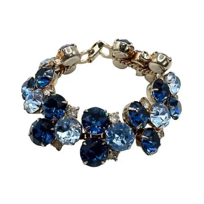 Signed Hobe Vintage Cobalt Blue and Light Blue Glass Bracelet and Earrings Set