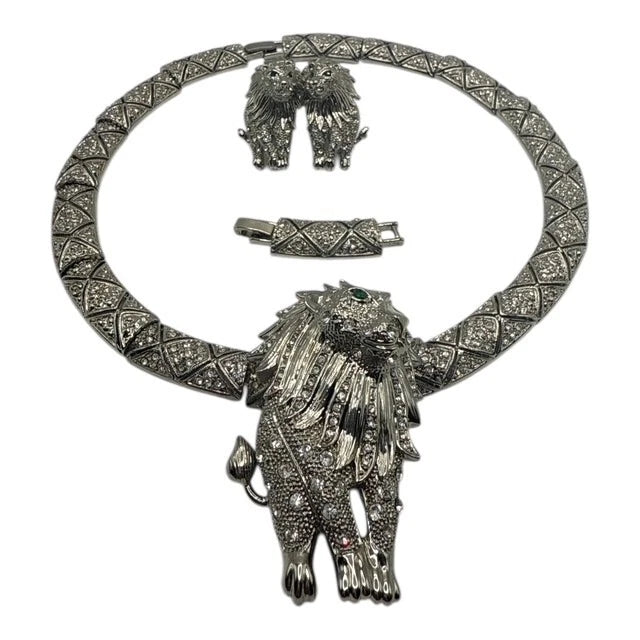 Bold Lion Head Necklace & Earring Set – Joan Rivers Style, Unsigned