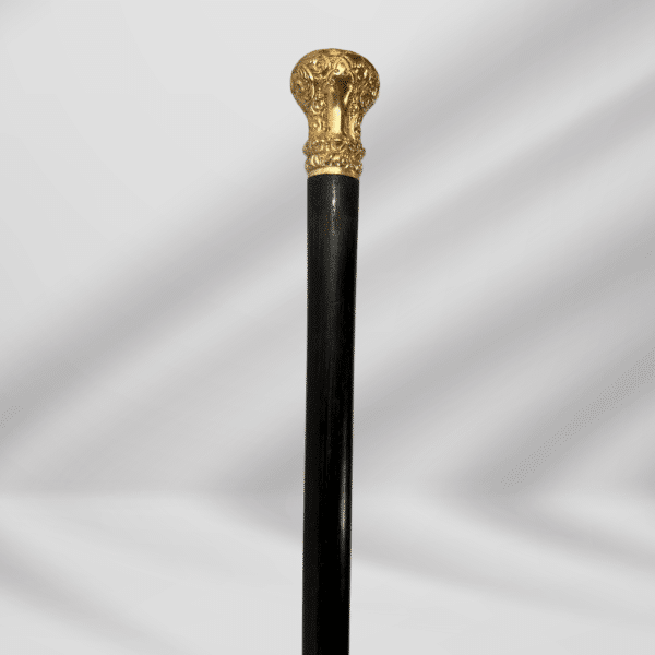 Elegant Antique Carved Gold Plate Knob Handle Unique Walking Stick Cane Black